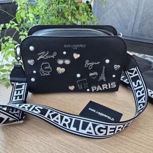 Karl Lagerfeld Black Crossbody Bag with Paris Stud Embellishments